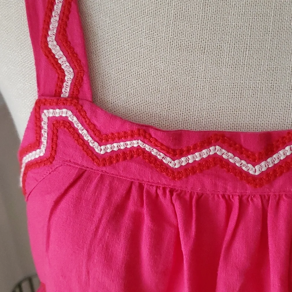 Ann Taylor LOFT Pink Linen Blend Embroidered Boho Tank Top Women XS Runs Big - Picture 5 of 12